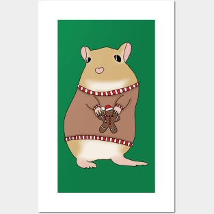 Cute golden gerbil wearing christmas jumper Posters and Art